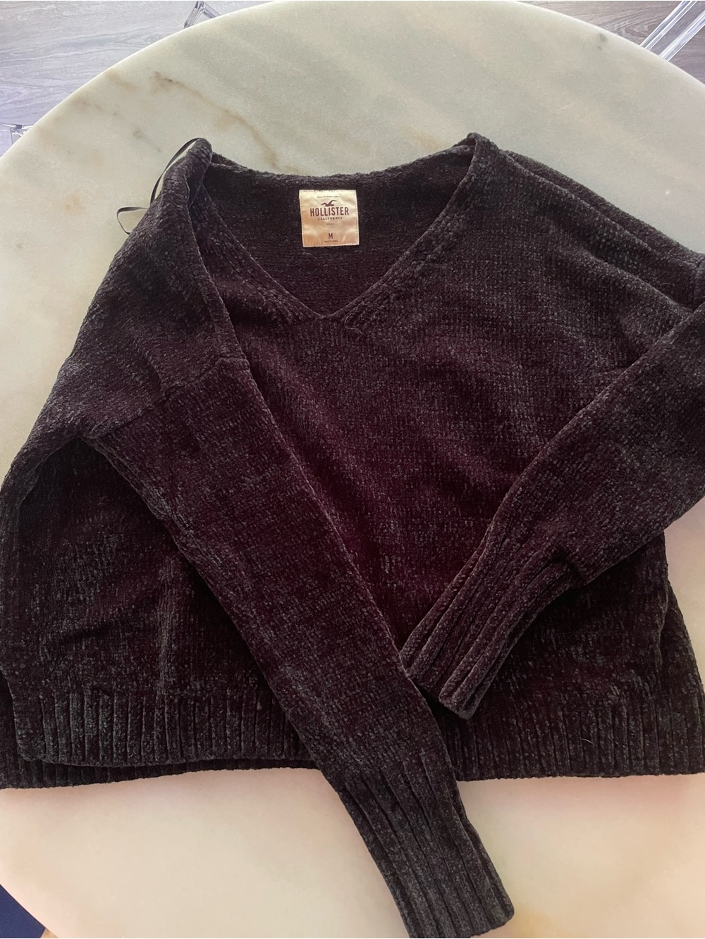 Hollister Black Chenille V-Neck Sweater